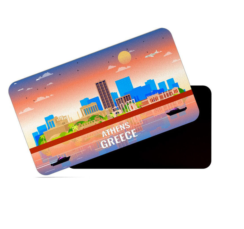 dhcrafts Rectangular Rubber Fridge Magnet / Magnetic Card Multicolor Greece Athens Design Pack of 1 (8.6cm x 5.4cm)